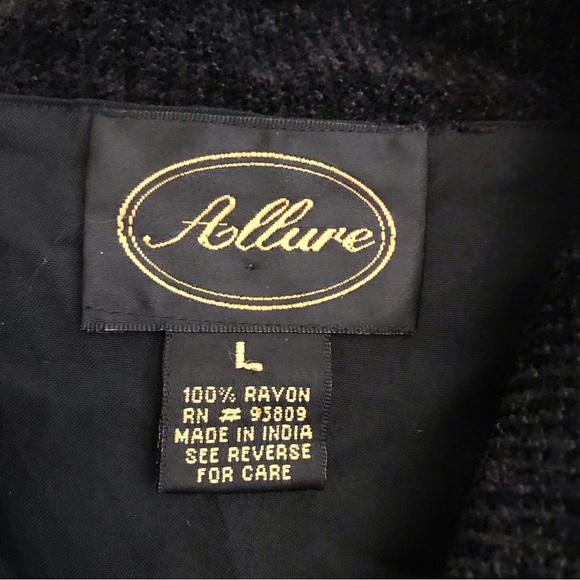 Allure Black Chenille Jacket Womens Size Large Metallic Gold Ribbon Trim - Picture 9 of 10